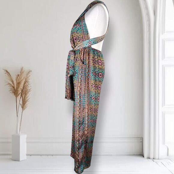 Karma Highway Multi Way Halter Wide Leg Jumpsuit OS  Boho Paisley Viscose - Picture 4 of 16